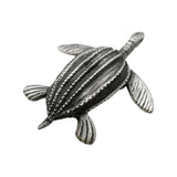 Alternate view of English-made pewter sea turtle figurine showing sculpted shell and swimming flippers