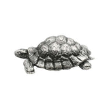 English-made pewter tortoise figurine ornament, side view showing sculpted shell and detailed feet