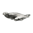 English-made pewter seal pup ornament showing a larger seal and smaller pup resting together, first view