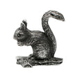 English-made pewter squirrel figurine ornament perched on a branch with upright bushy tail, first side view