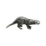 English-made pewter otter figurine ornament in walking pose showing long tail and textured fur, first side