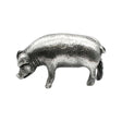 English-made pewter large pig figurine ornament, side view with rounded body, floppy ear and curled tail