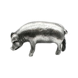 English-made pewter large pig figurine ornament, side view with rounded body, floppy ear and curled tail