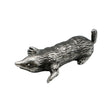 English-made pewter mole figurine ornament with detailed textured fur, pointed snout and broad digging paws, first view