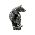 English-made pewter dormouse figurine perched on tree stump with little paws and curled tail, first side view