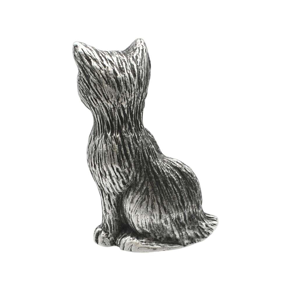 English made pewter Large Cat figurine ornament – sculpted fur and tail rear view XCSORN065