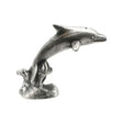 English made pewter dolphin leaping over a wave figurine ornament – front view XCSORN066