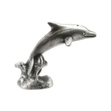 English made pewter dolphin leaping over a wave figurine ornament – front view XCSORN066