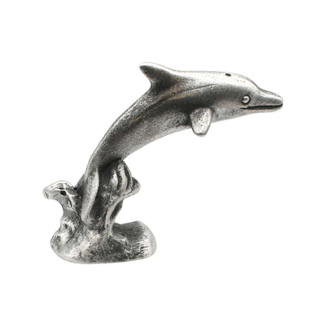 English made pewter dolphin leaping over a wave figurine ornament – front view XCSORN066