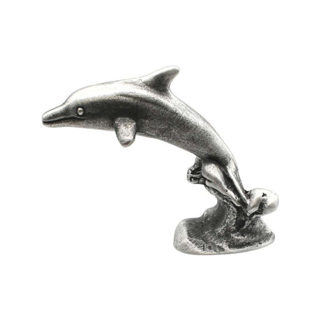 English made pewter dolphin on a wave figurine ornament – reverse view XCSORN066