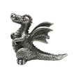 English made pewter sitting dragon figurine ornament – textured wings and long tail front view XCSORN067