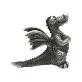 English made pewter sitting dragon figurine ornament – reverse view with wings and scales XCSORN067