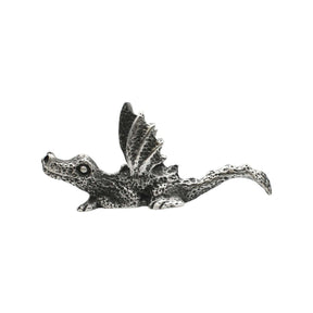 English made pewter laying dragon figurine ornament – resting dragon with raised wings and curved tail XCSORN068