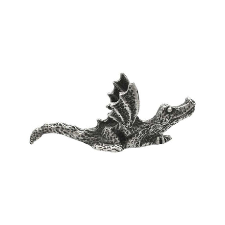 English made pewter laying dragon ornament – opposite side showing detailed wings and scaled body XCSORN068