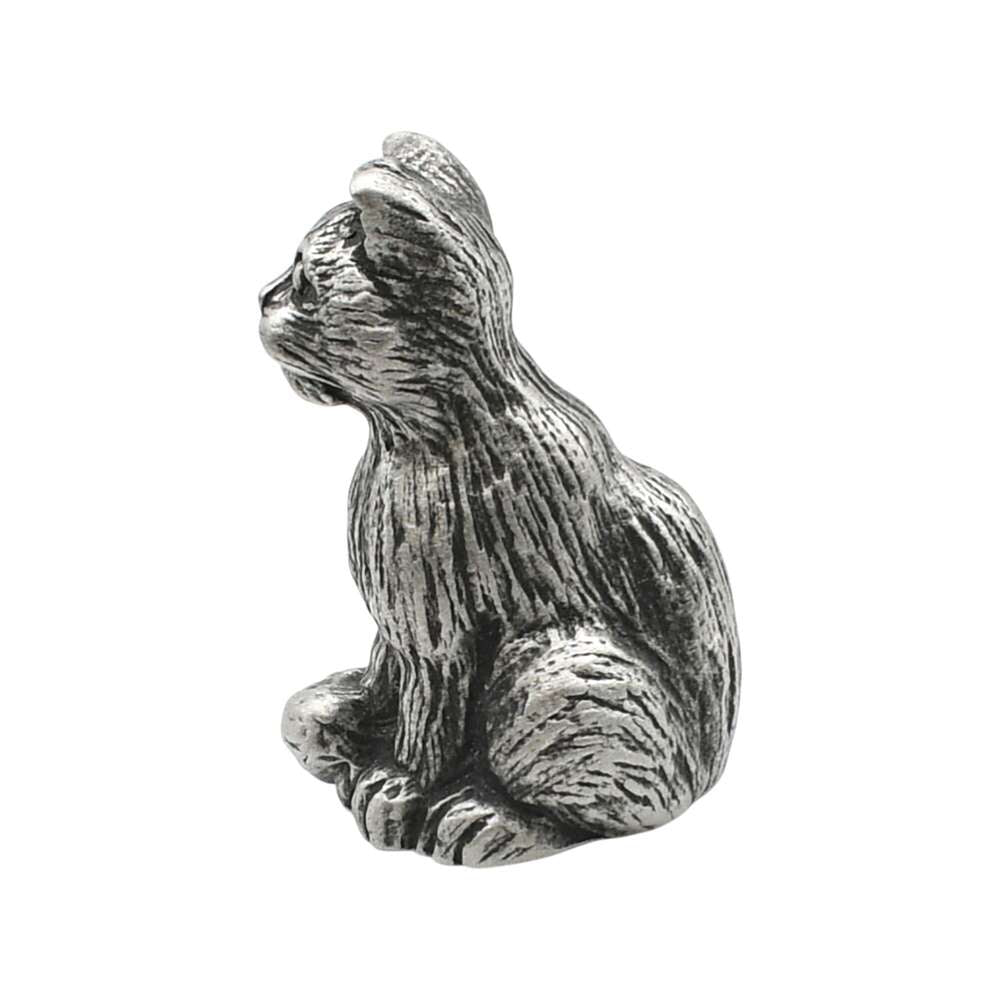 English made pewter small cat figurine ornament side view showing curled tail XCSORN069
