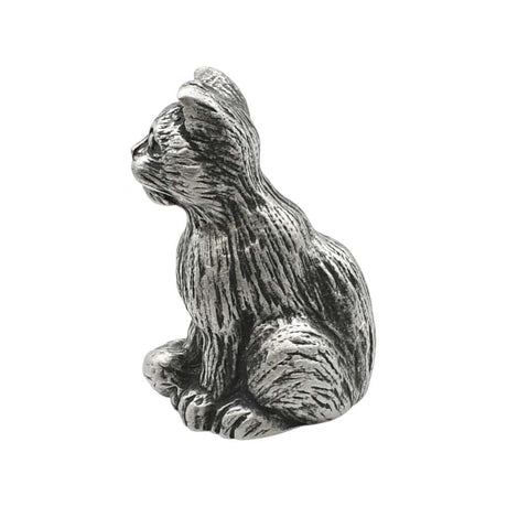 English made pewter small cat figurine ornament side view showing curled tail XCSORN069