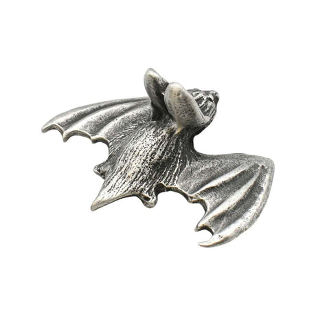 English made pewter bat figurine ornament, rear view showing textured wings XCSORN070