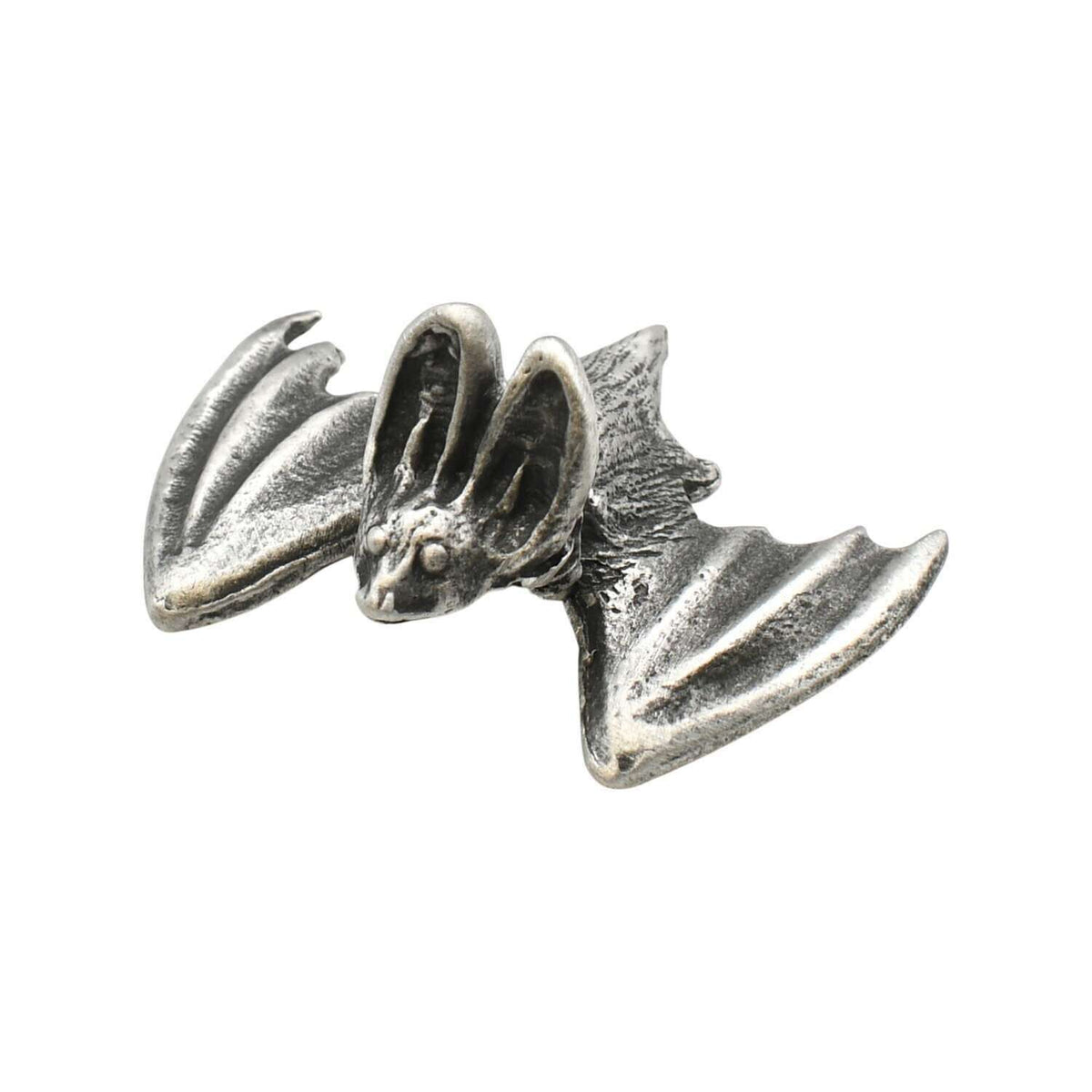 English made pewter bat figurine with wings spread wide, front view XCSORN070