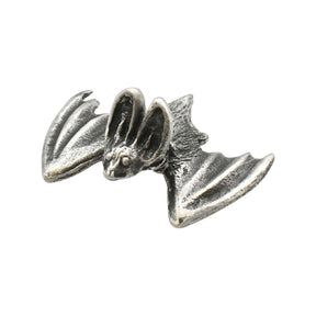 English made pewter bat figurine with wings spread wide, front view XCSORN070