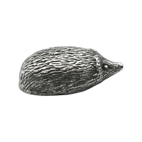 English made pewter hedgehog figurine ornament with textured spines, side profile XCSORN071