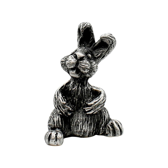 English made pewter Cute Rabbit figurine ornament sitting upright with long ears front view XCSORN073