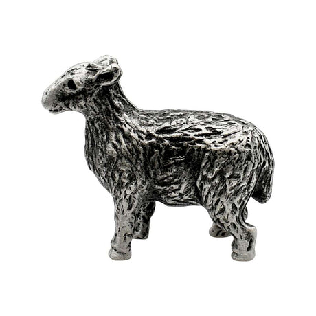 English made pewter farm yard sheep ornament side profile, detailed wool texture XCSORN074