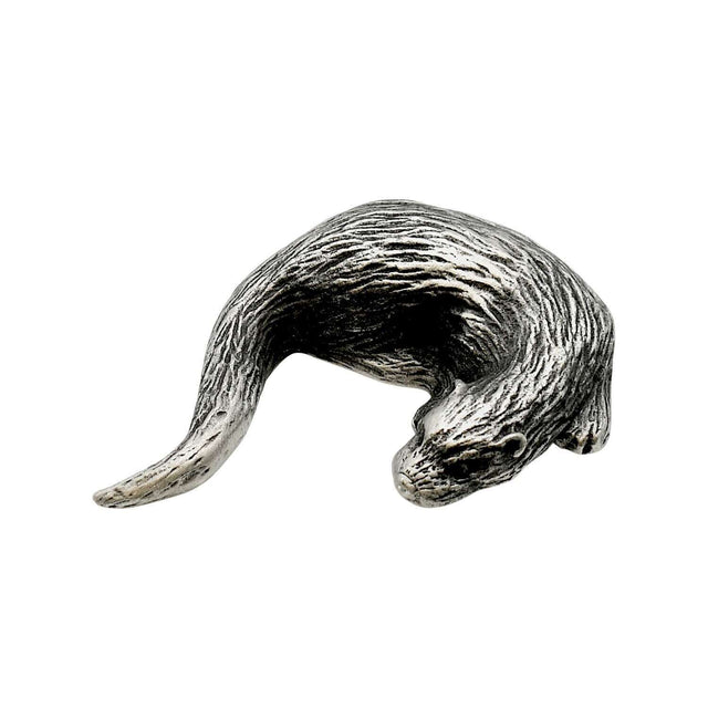 English-made pewter sleeping otter figurine ornament, curled otter with detailed fur and tail XCSORN075