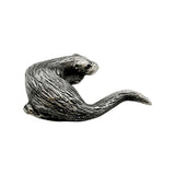 English-made pewter sleeping otter figurine ornament, alternate side showing long curved tail XCSORN075