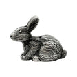 English made pewter rabbit figurine ornament with long upright ears and detailed fur, first side XCSORN077