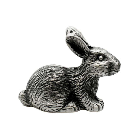 English made pewter rabbit figurine ornament opposite side showing small tail and sculpted coat XCSORN077