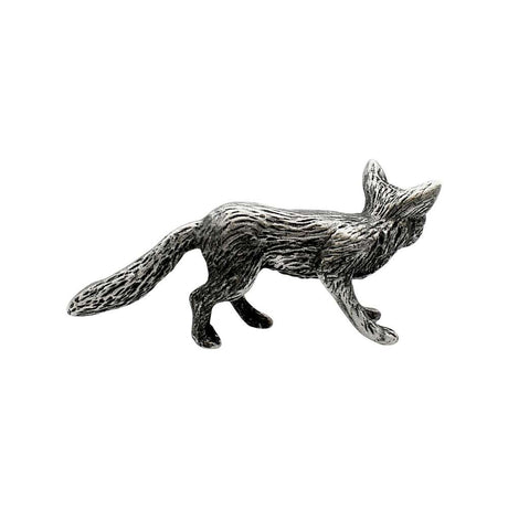 English made pewter fox figurine ornament with pointed ears and textured tail – opposite view XCSORN078
