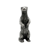 English made pewter standing meerkat figurine ornament with paws held in front, front view XCSORN079