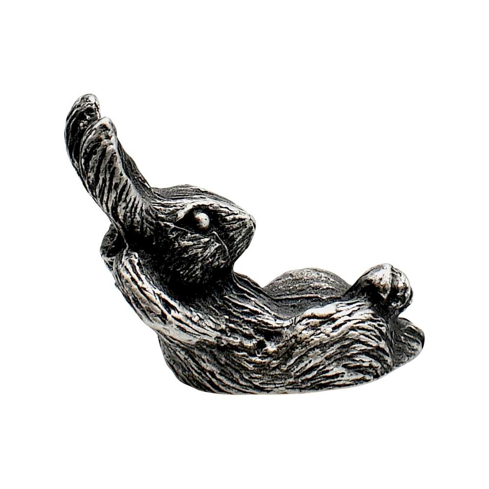English-made pewter laying rabbit figurine opposite view, reclining with sculpted fur XCSORN080