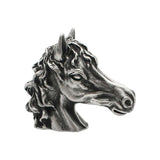 English made pewter traditional horse head figurine ornament showing sculpted mane and muzzle, right profile XCSORN081