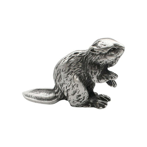 English-made pewter beaver figurine ornament with front paws raised and flat tail – first view XCSORN084