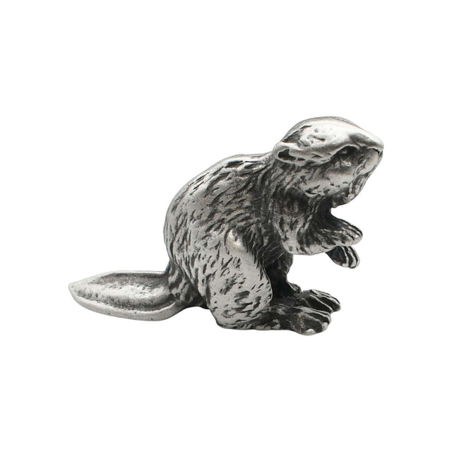 English-made pewter beaver figurine ornament with front paws raised and flat tail – first view XCSORN084