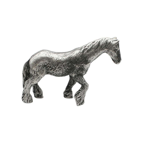 English made pewter Shire Horse figurine ornament opposite side showing flowing mane, tail and feathered legs XCSORN086