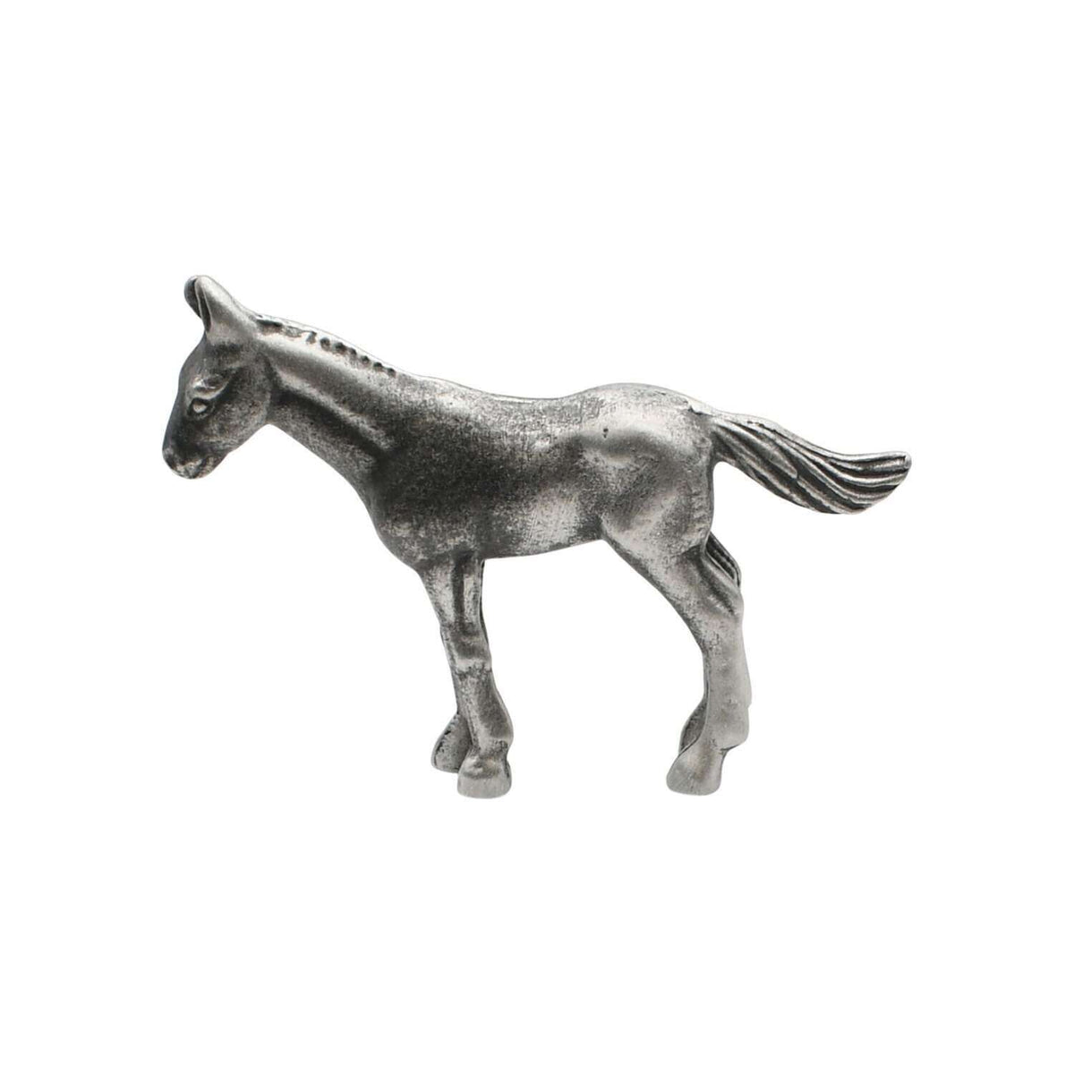 English made pewter donkey figurine ornament standing with lowered head and long ears, first profile XCSORN087
