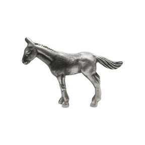 English made pewter donkey figurine ornament standing with lowered head and long ears, first profile XCSORN087