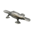 English made pewter platypus figurine ornament showing duck-like bill, webbed feet and textured body XCSORN088