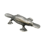 English made pewter platypus figurine ornament showing duck-like bill, webbed feet and textured body XCSORN088