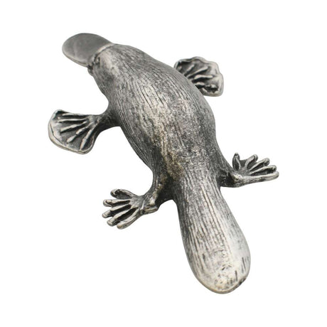English made pewter platypus figurine ornament viewed from rear with broad flattened tail XCSORN088