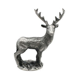 English made pewter standing stag figurine ornament with large branching antlers, front view XCSORN092