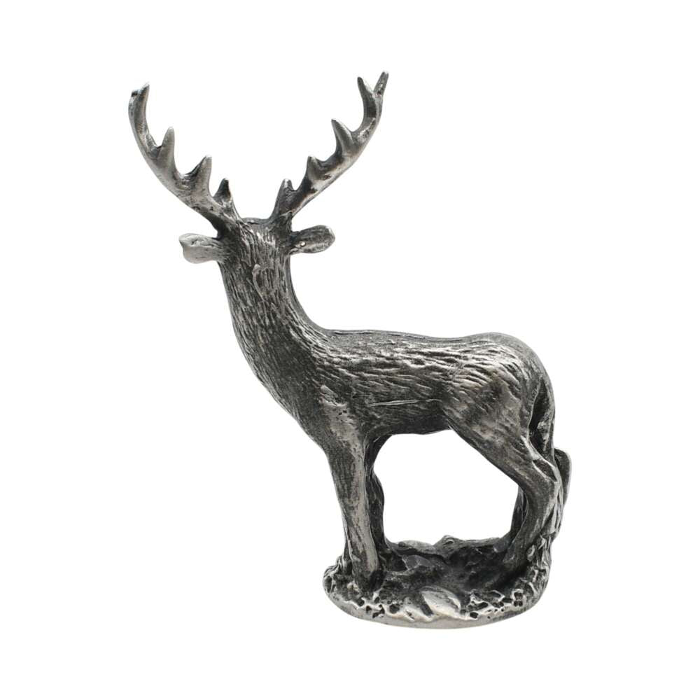 English made pewter stag deer figurine ornament reverse view showing antlers and detailed coat XCSORN092