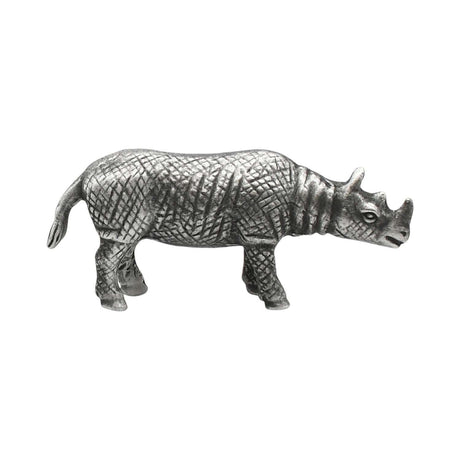 English made pewter Asian rhinoceros figurine ornament with textured skin and horn first side XCSORN096
