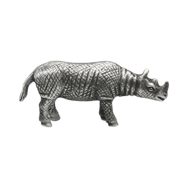 English made pewter Asian rhinoceros figurine ornament with textured skin and horn first side XCSORN096