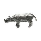 English made pewter Asian rhino ornament opposite side view highlighting sculpted skin folds XCSORN096