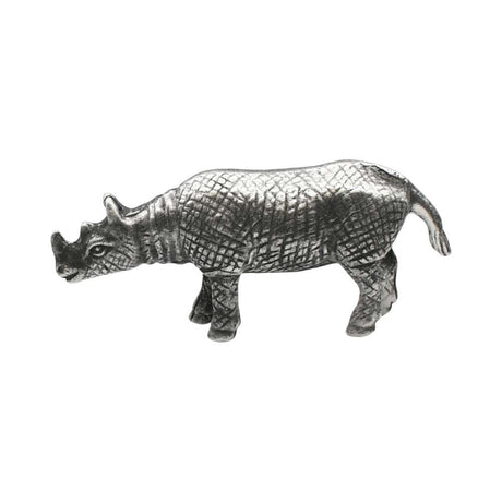 English made pewter Asian rhino ornament opposite side view highlighting sculpted skin folds XCSORN096