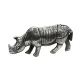 English made pewter African rhino figurine ornament showing two horns and lowered head first side view XCSORN097