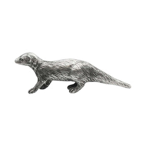 English-made pewter weasel figurine ornament walking with long body and tail, first side view XCSORN098